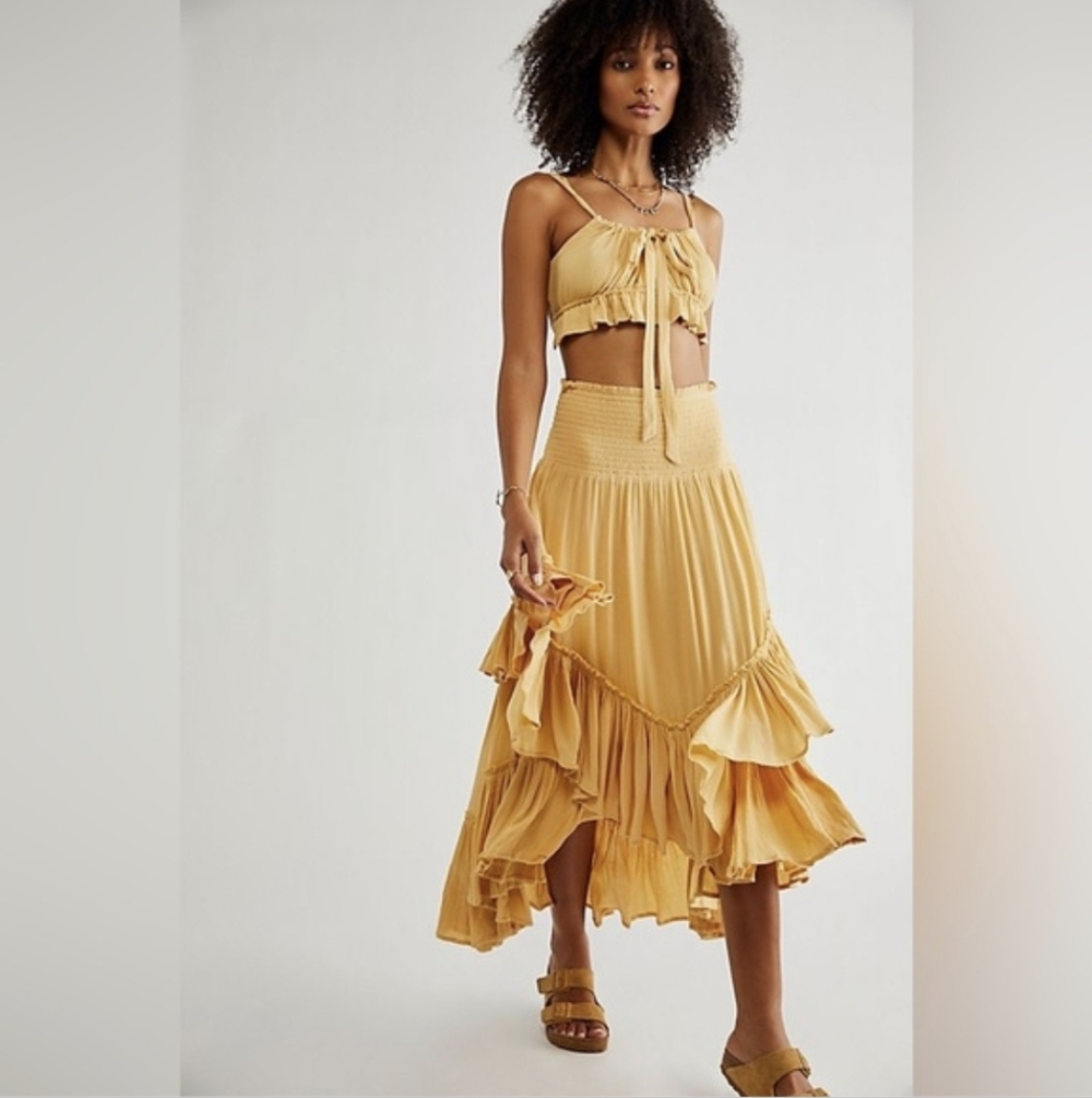 Free People Convertible Skirt Butter Yellow Mustard